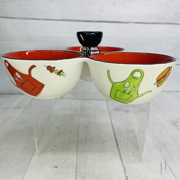 Clay Art GRILL TIME Hand Painted Summer Fun  3 Section Ceramic Condiment Server - Picture 5 of 16